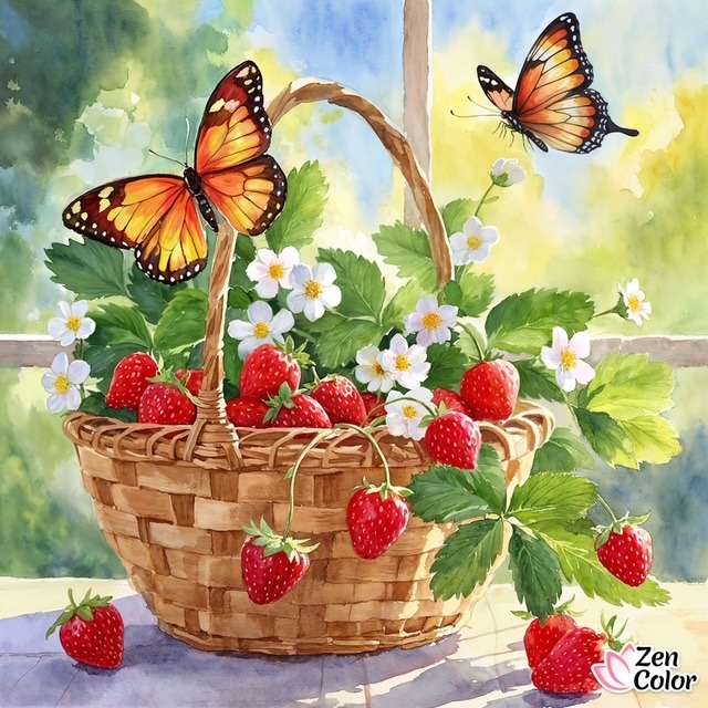 Strawberry Basket with Butterflies