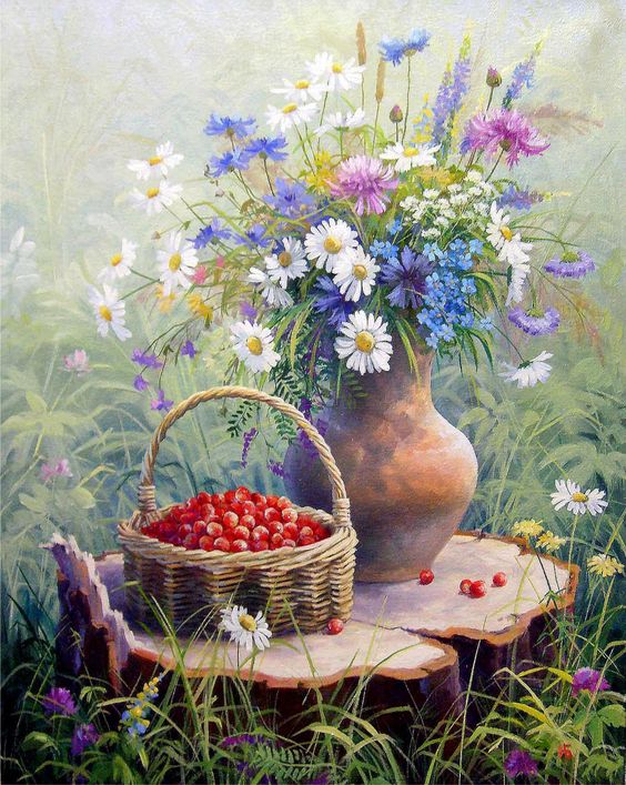 Wildflower Bouquet on Tree Stump
