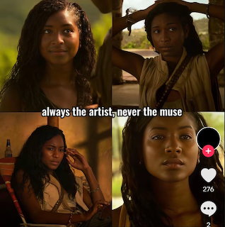 Four-panel collage showing a young woman indoors in warm light with subtitle text across the middle