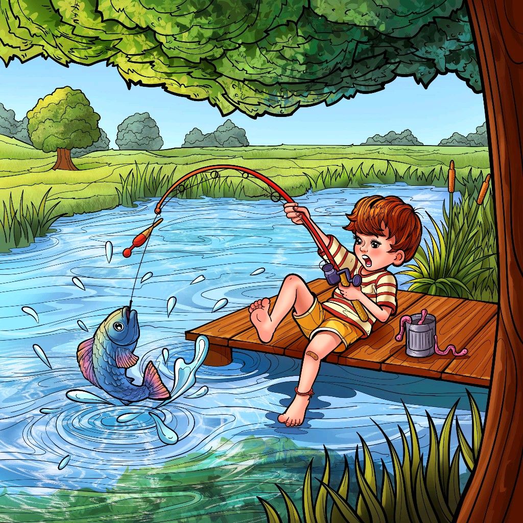 Boy Fishing by Pond