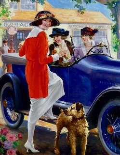Vintage Automobile Ladies Painting