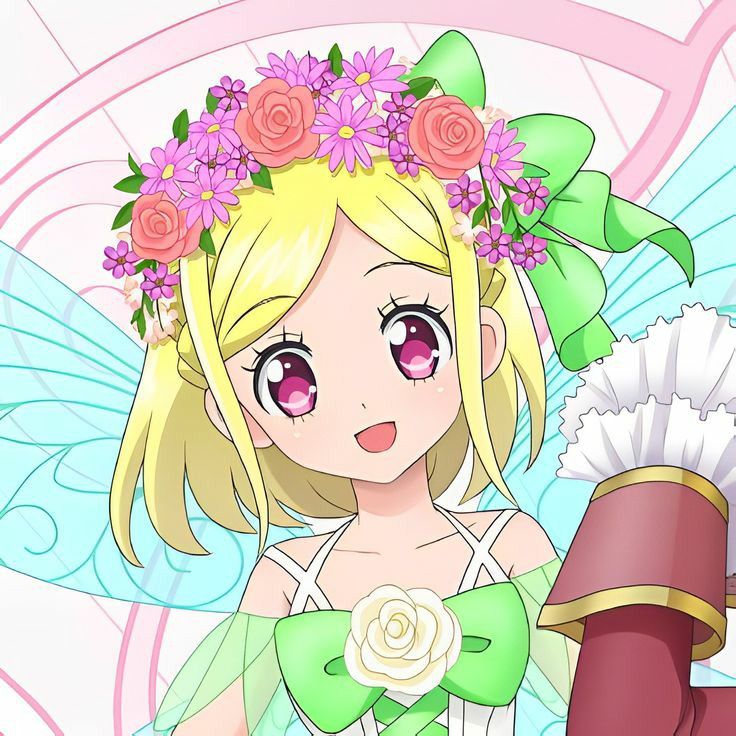 Anime character with blonde hair, flower crown, and colorful parasol in pastel art style