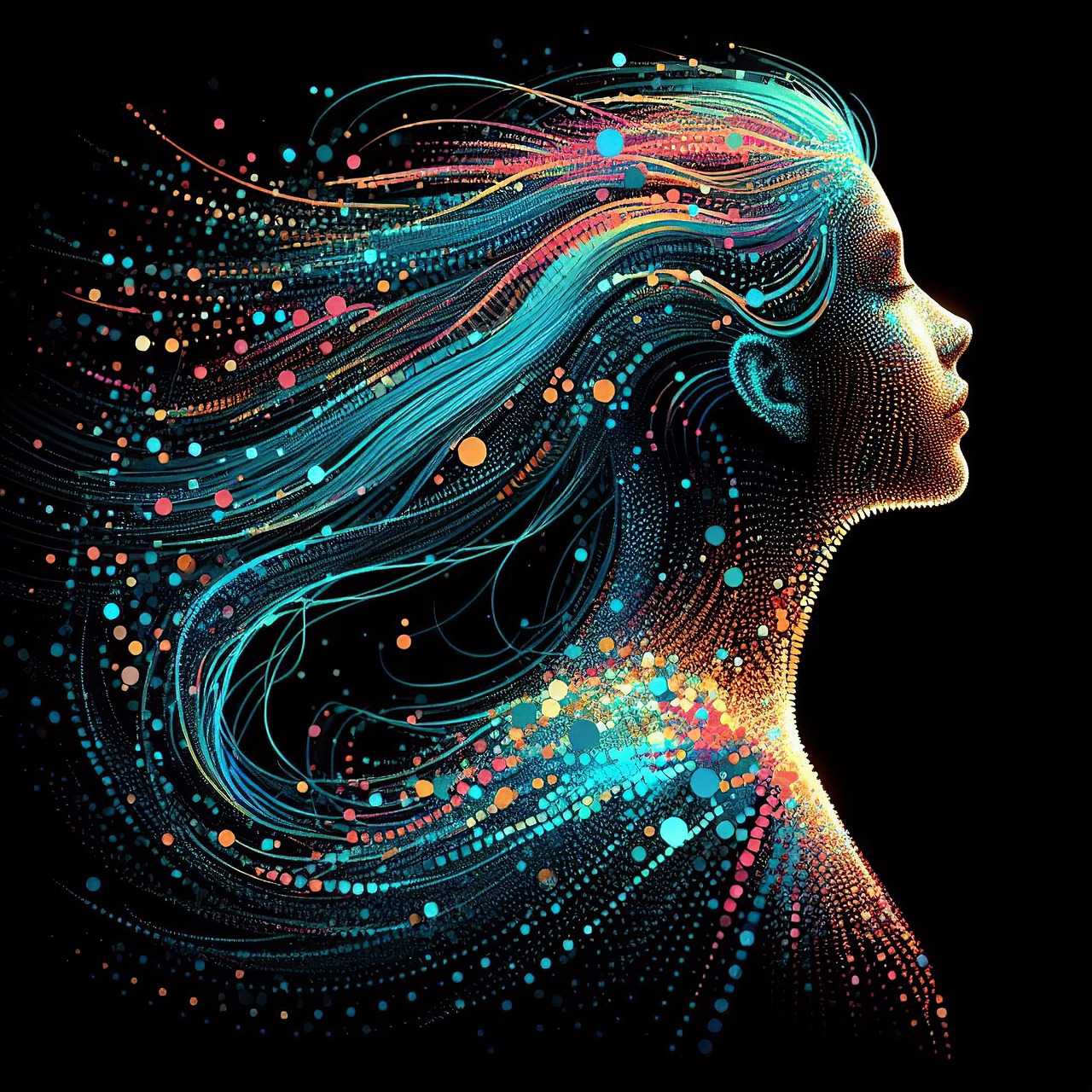 Glowing Particle Woman Profile