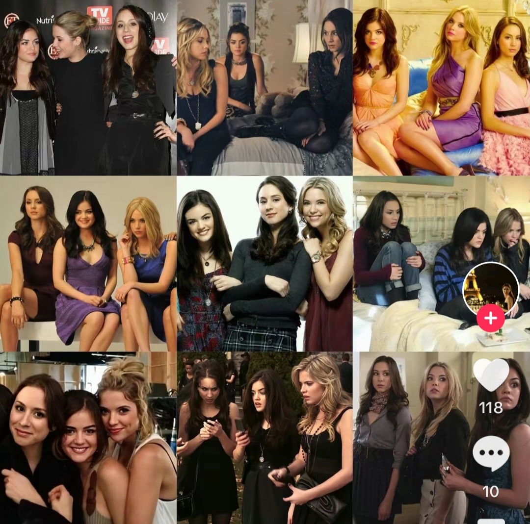 Collage of Pretty Little Liars cast in multiple group photos