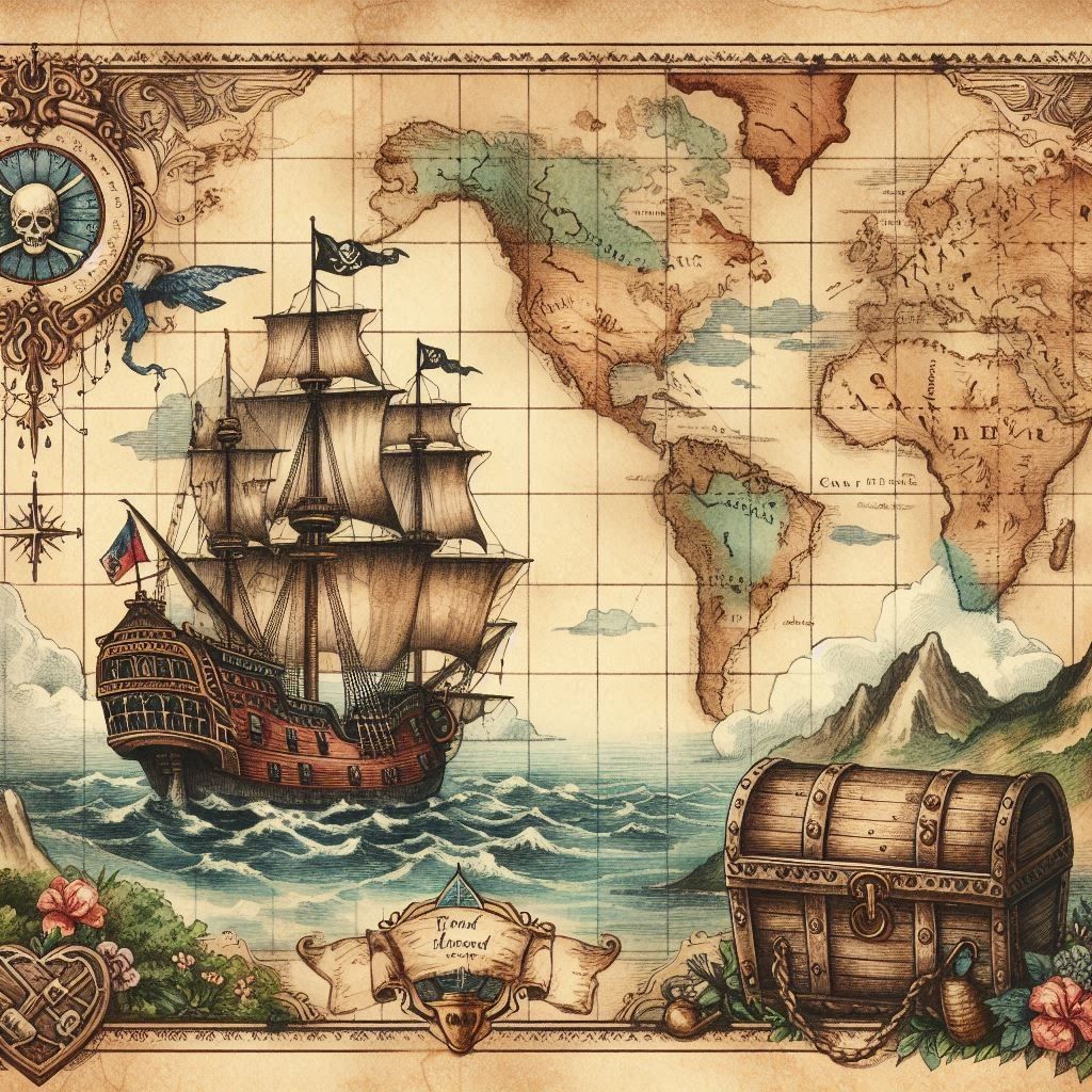 Vintage Treasure Map Bateau