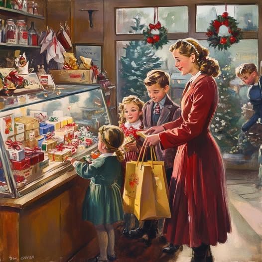 Vintage Christmas Shopping Scene