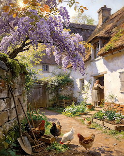 Cottage Garden with Wisteria