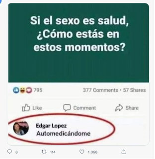 Spanish social media meme screenshot with a text post and a circled comment