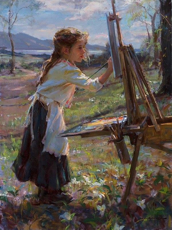 Romantic oil painting of a woman by Daniel F. Gerhartz