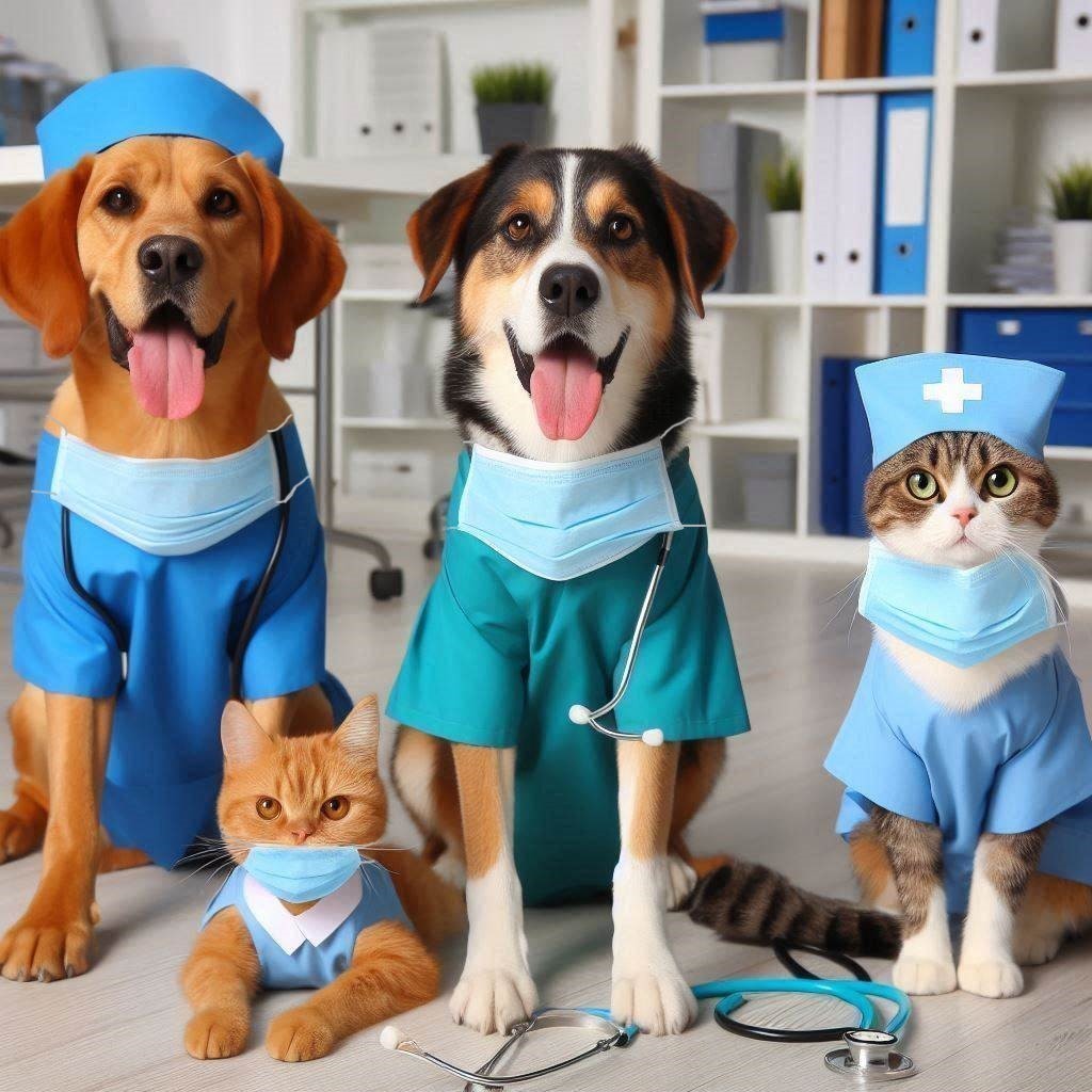 Dogs and Cats in Medical Scrubs