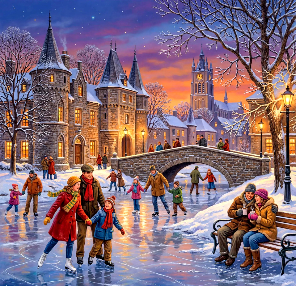 Winter Ice Skating Town Scene