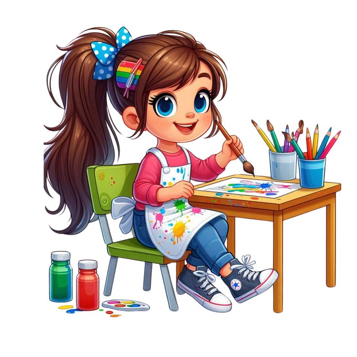 Girl Painting at Desk