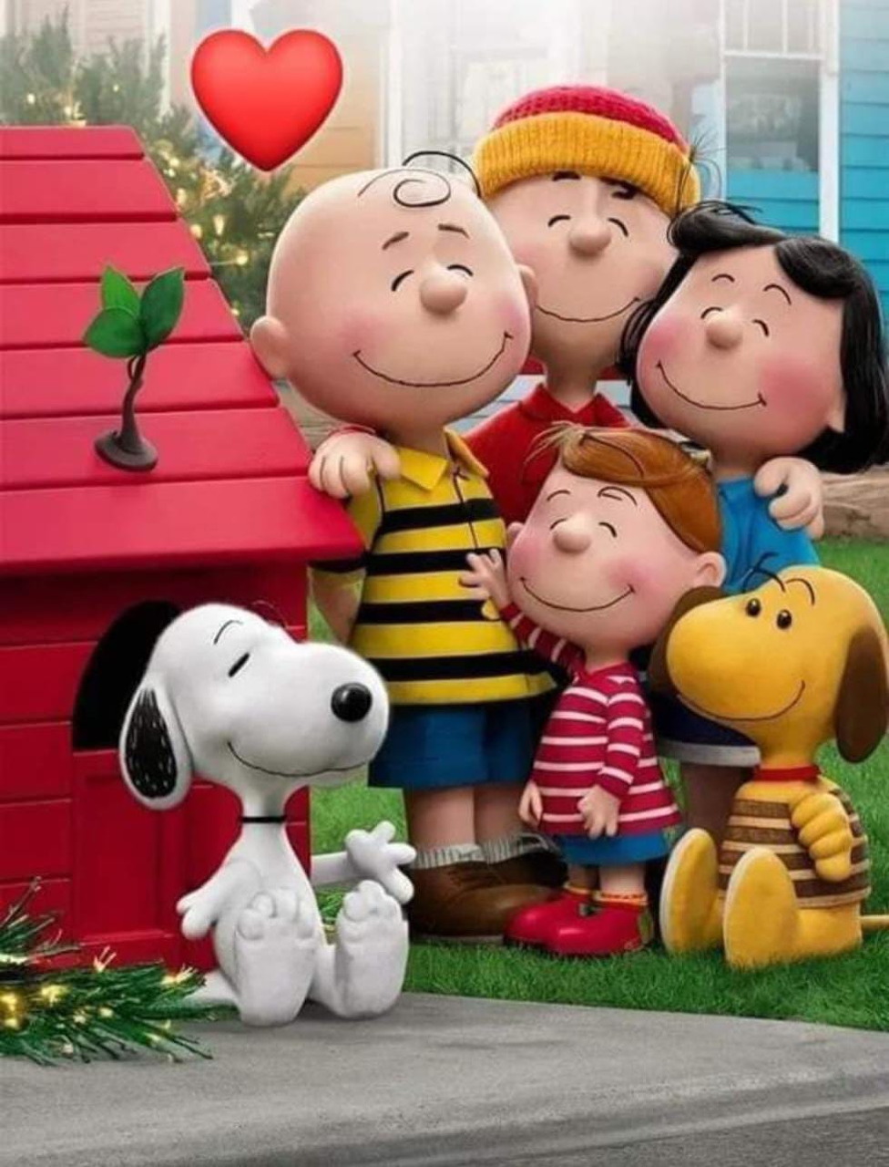 Charlie Brown and Peanuts characters in a group cartoon illustration