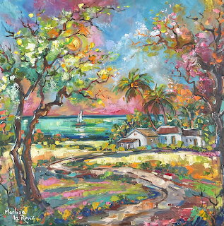 Tropical Coastal Village Painting