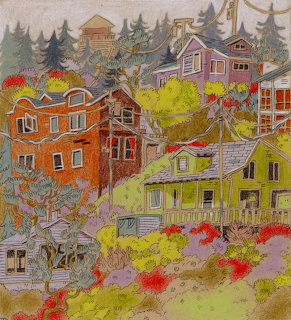 Hillside Village Houses Illustration