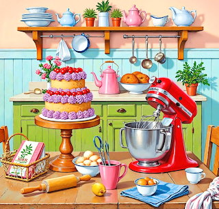 Vintage Kitchen Baking Scene