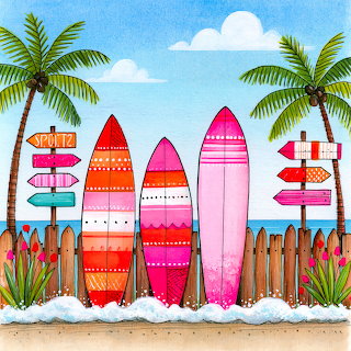 Colorful Surfboards Beach Scene