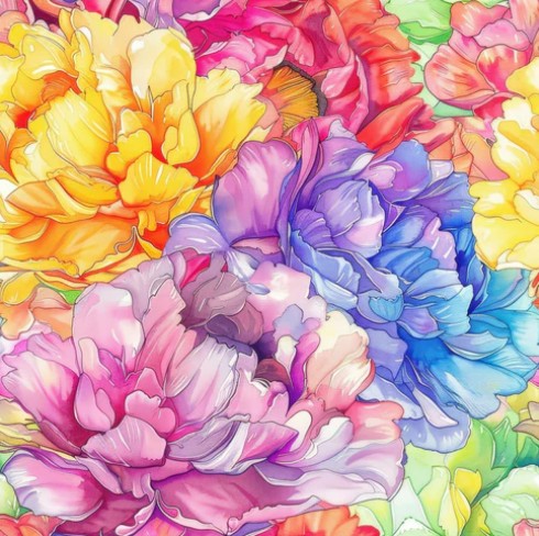 Fabric pattern with pink and white peonies and green foliage