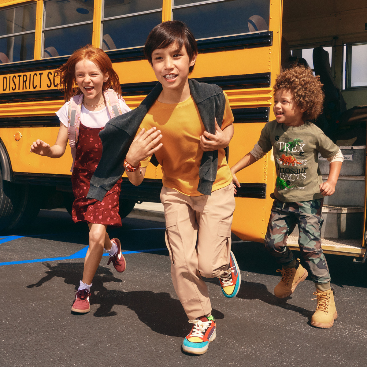 Children Running from School Bus