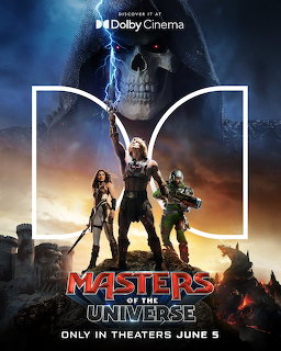 Masters of the Universe movie poster with heroes standing before a giant skull and dramatic sky