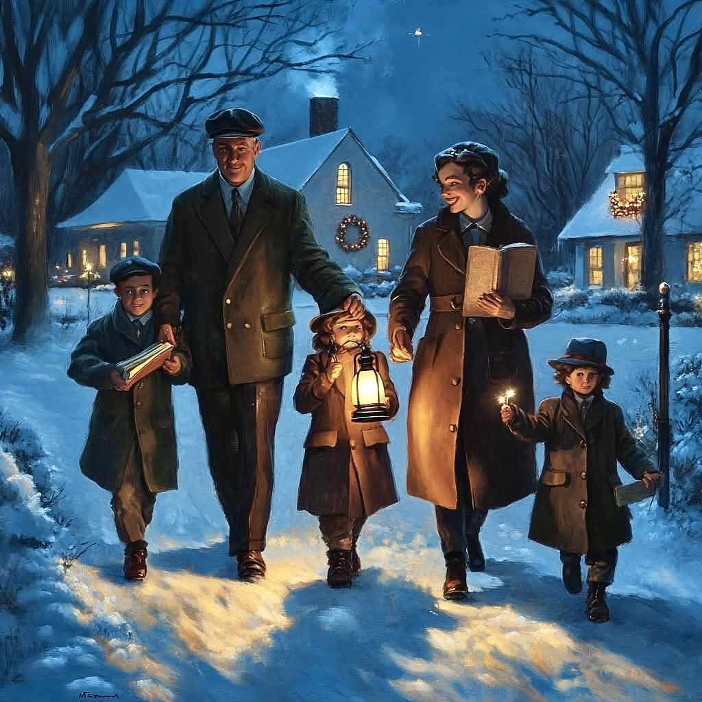 Christmas Eve Family Going to Church
