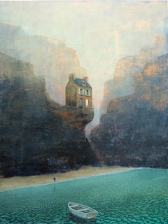 House on Cliff Seascape Painting