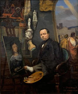 Oil painting self-portrait of artist Louis Joseph César Ducornet in his studio, 1852