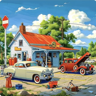 Vintage Gas Station Scene