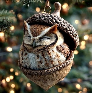 Sleeping Owl Acorn Ornament