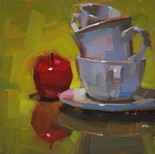 Red Apple and Stacked Teacups