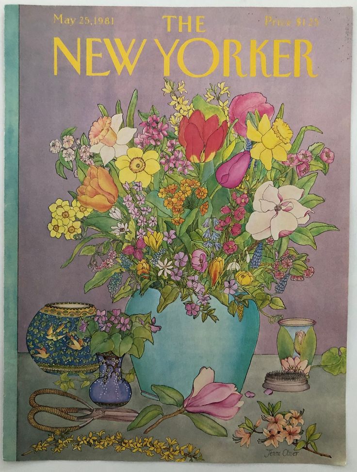 Vintage New Yorker magazine cover from May 25, 1981 with floral artwork