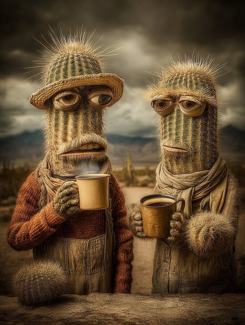 Cactus People Drinking Coffee