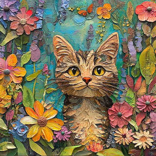 Cat Surrounded by Flowers