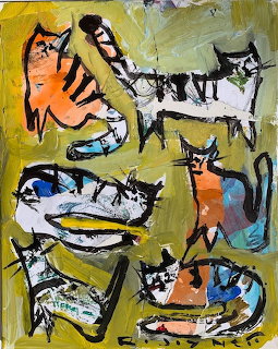 Abstract Cat Collage Painting