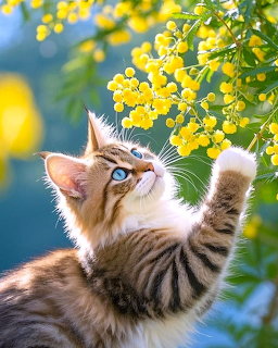 Kitten With Yellow Flowers