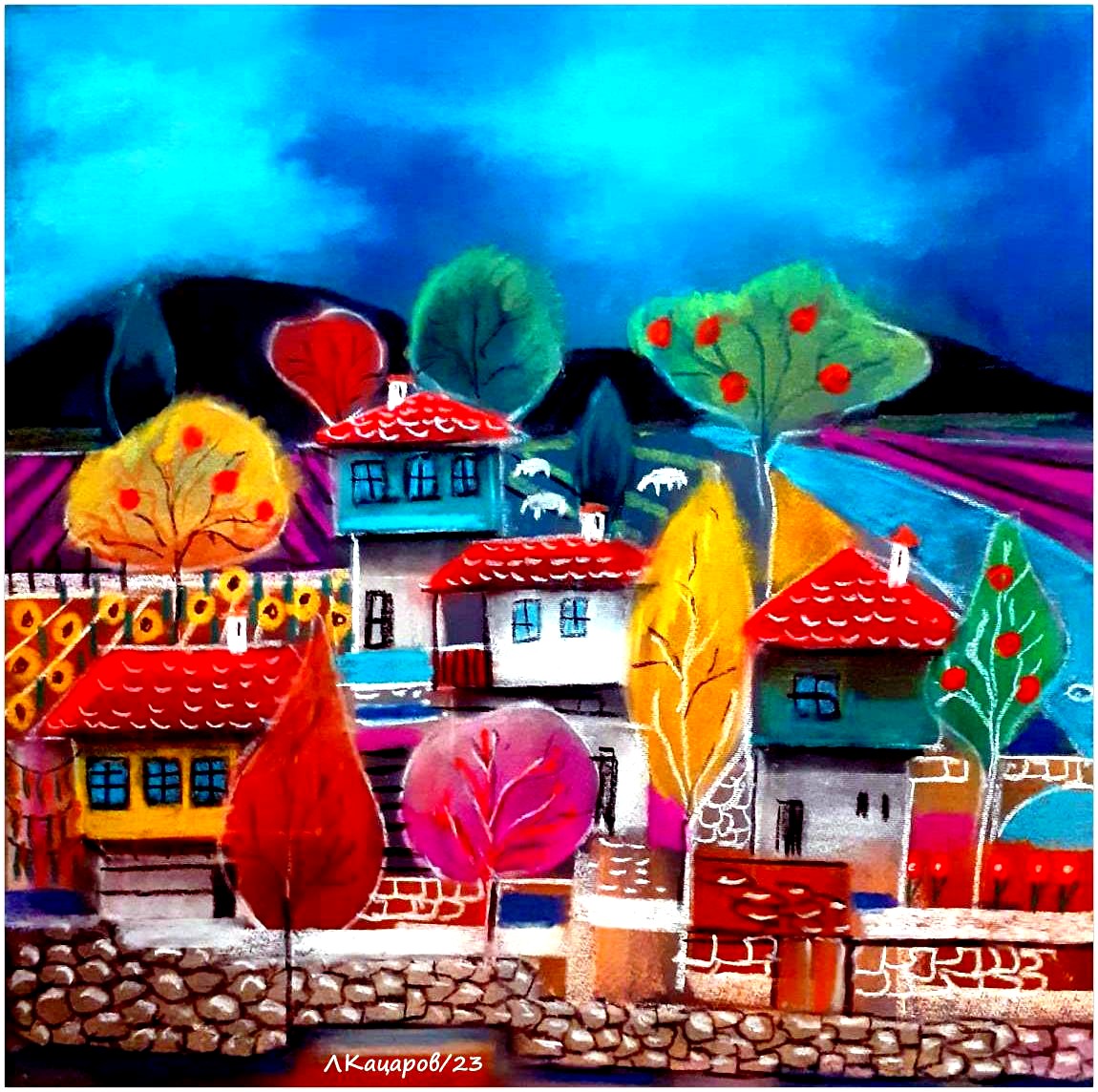 Colorful Village Painting