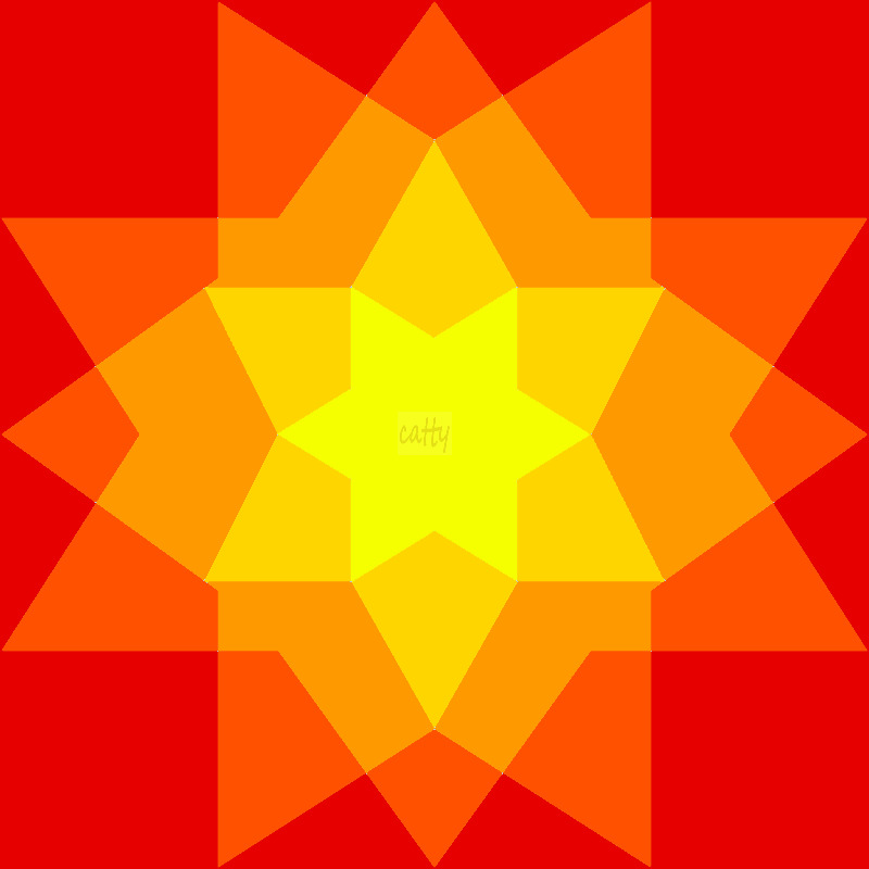 Geometric star pattern with orange, yellow, and red gradient layers on red background