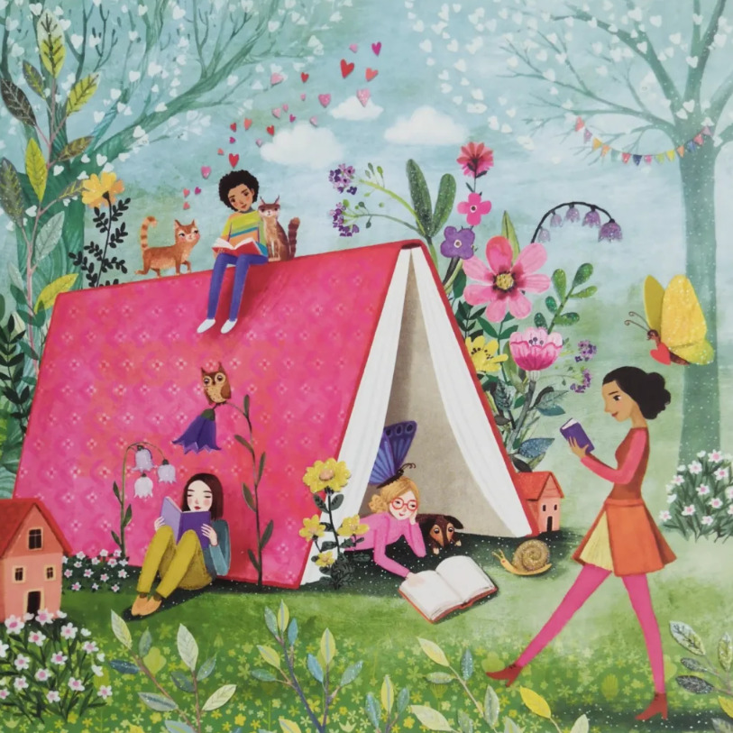 Girls Reading Outdoors