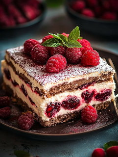 Raspberry Tiramisu Slice