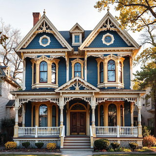 Victorian House Blue Yellow