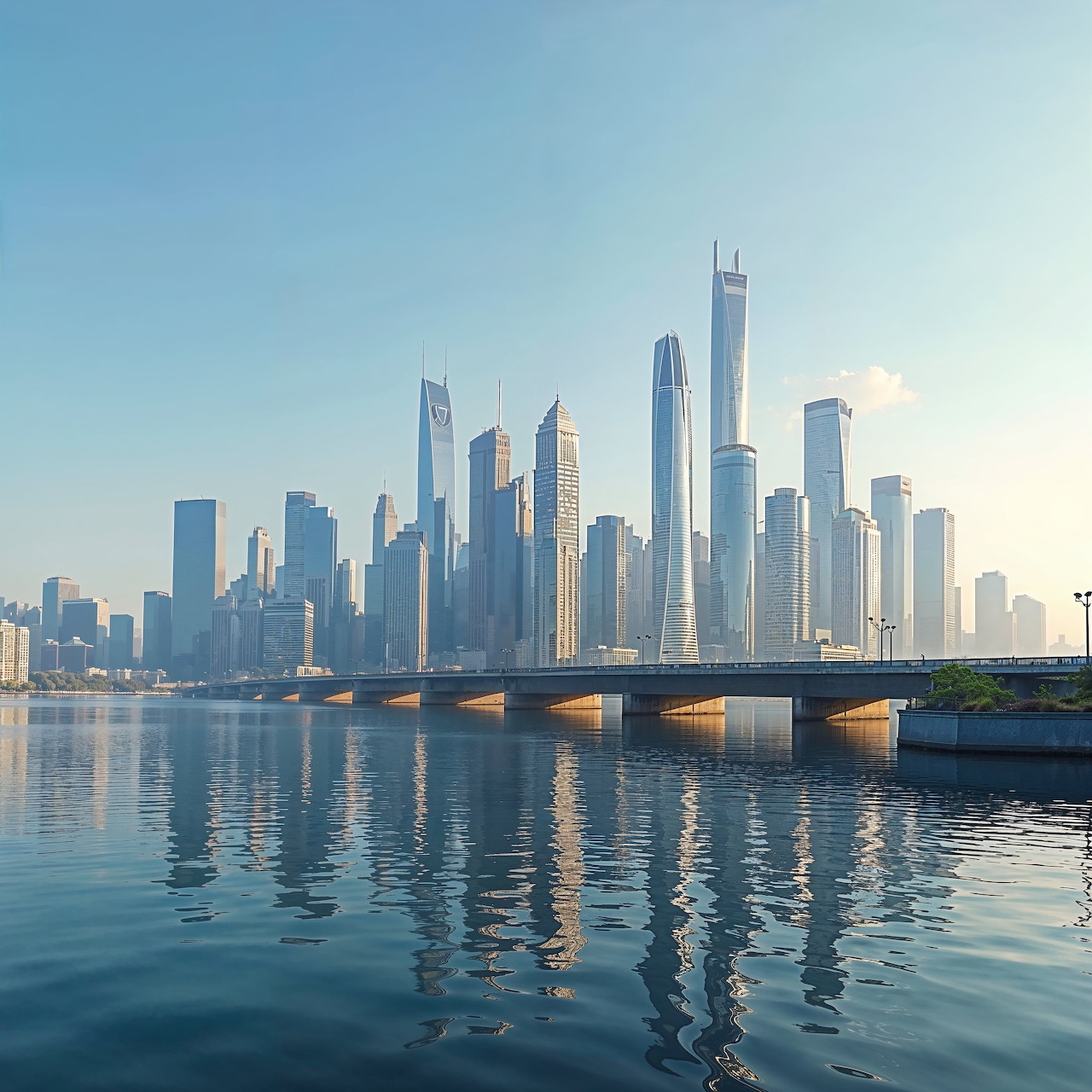 Modern City Skyline Reflection