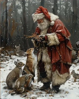 Santa Claus Feeding Forest Animals