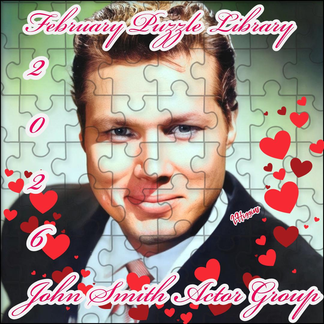 Stylized portrait of a man with puzzle-piece overlay, red hearts, and decorative text