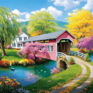 Springtime Covered Bridge Scene