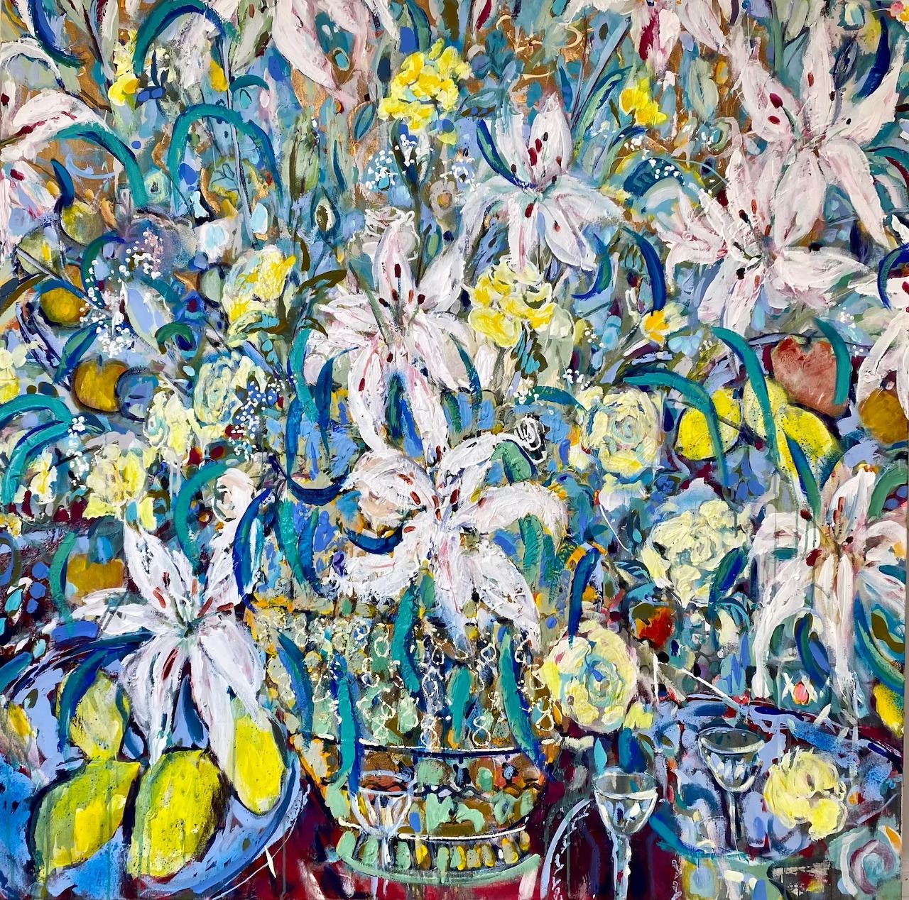 White Lilies Floral Painting