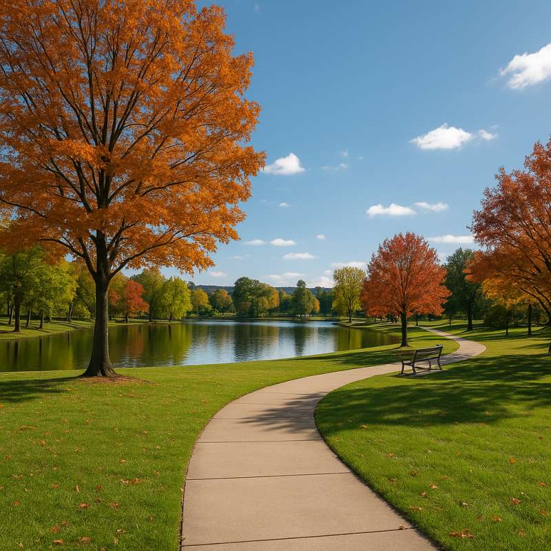 Autumn Park Lake Path