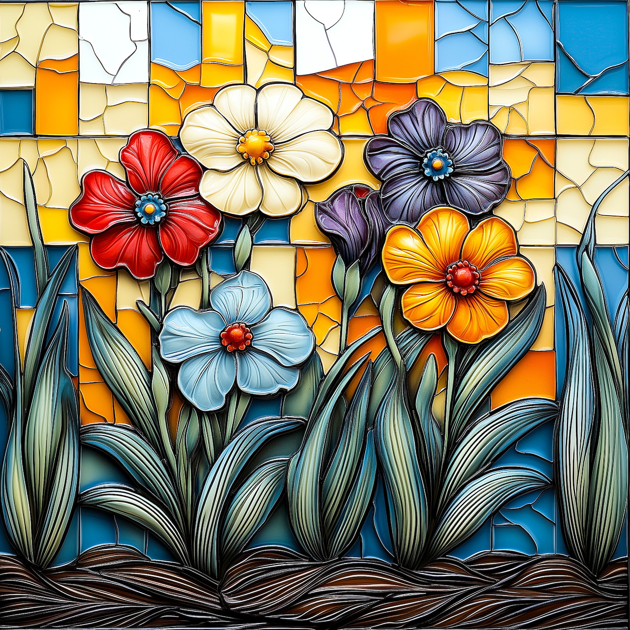 Ceramic Tile Flower Mosaic