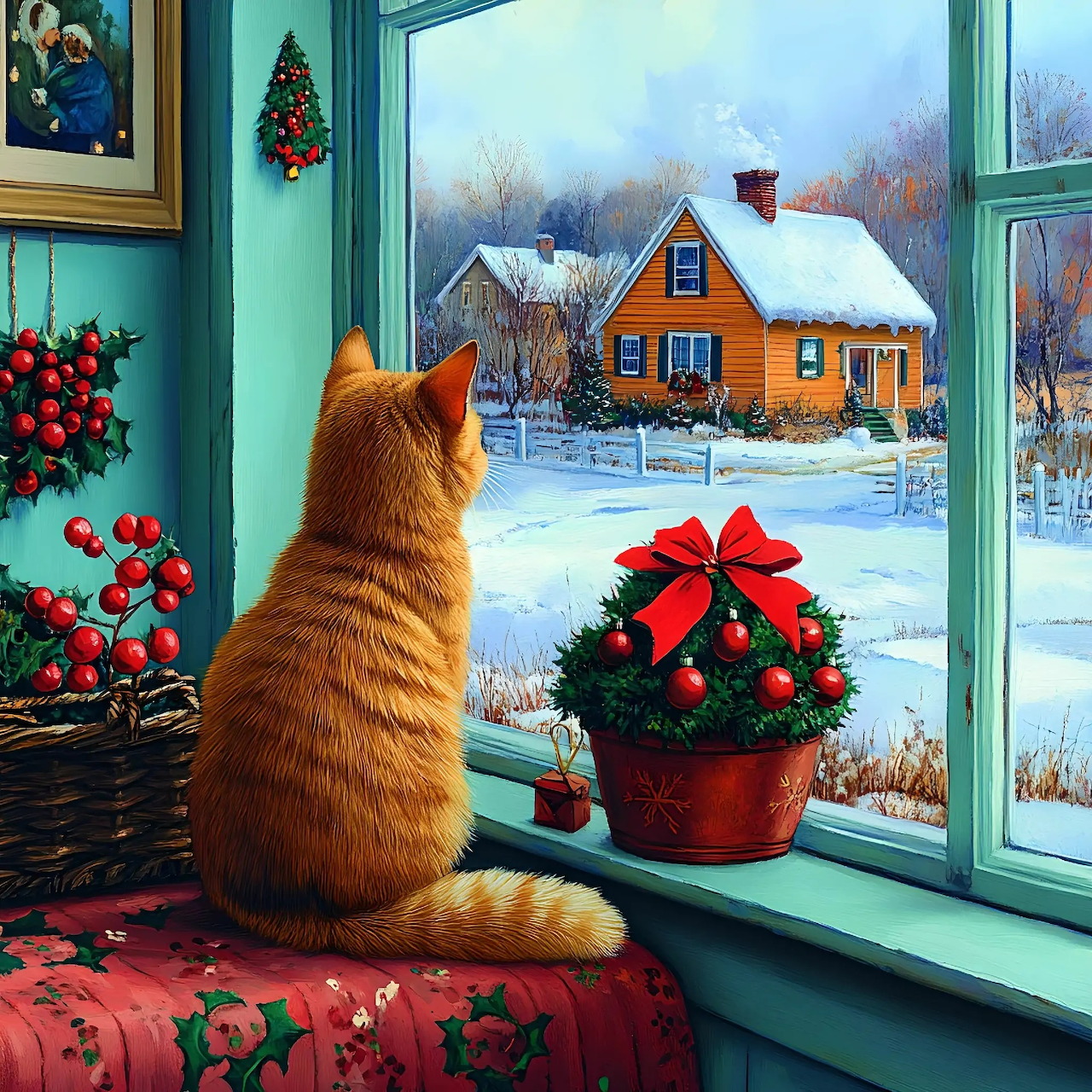 Cat Watching Snow From Window