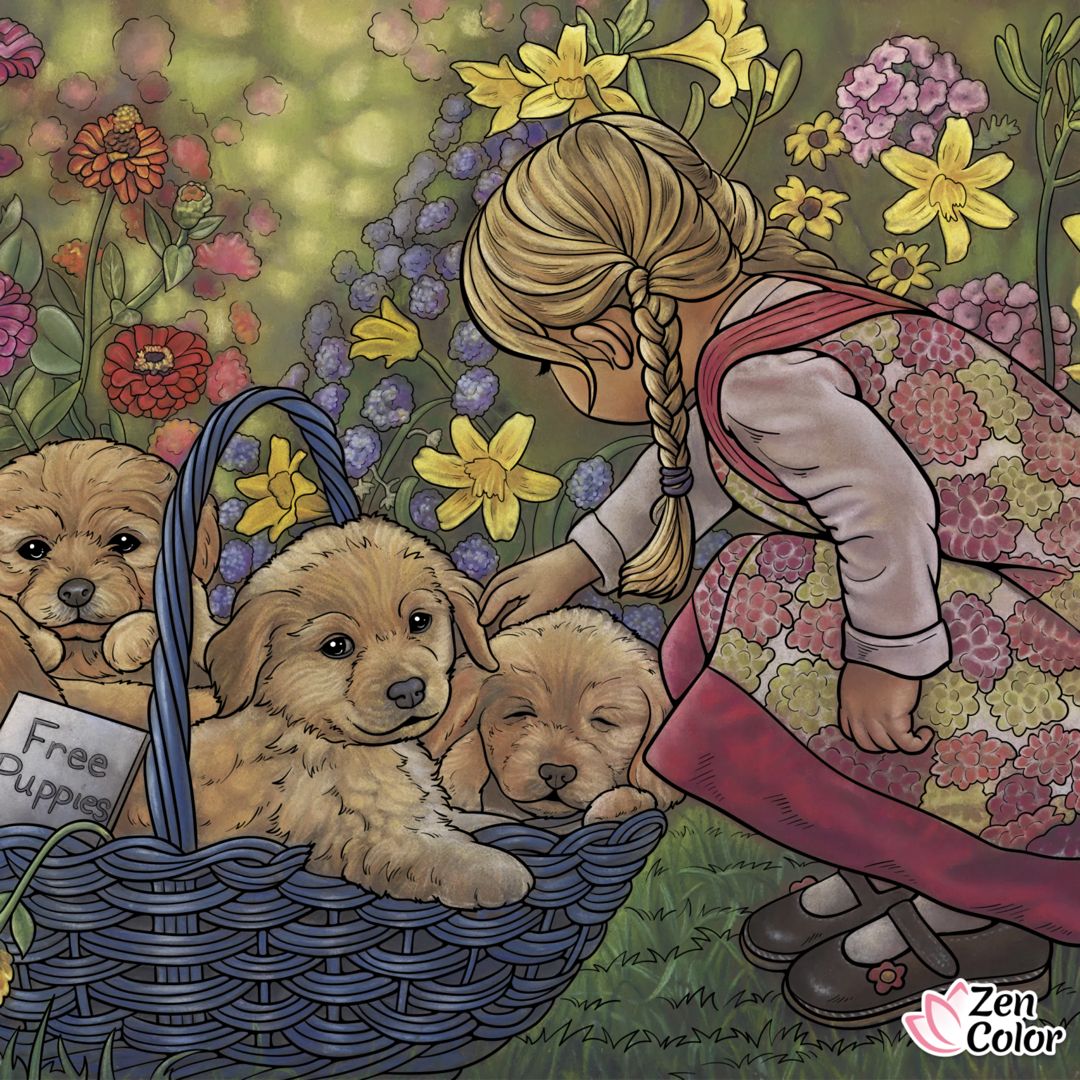 Girl with Puppies