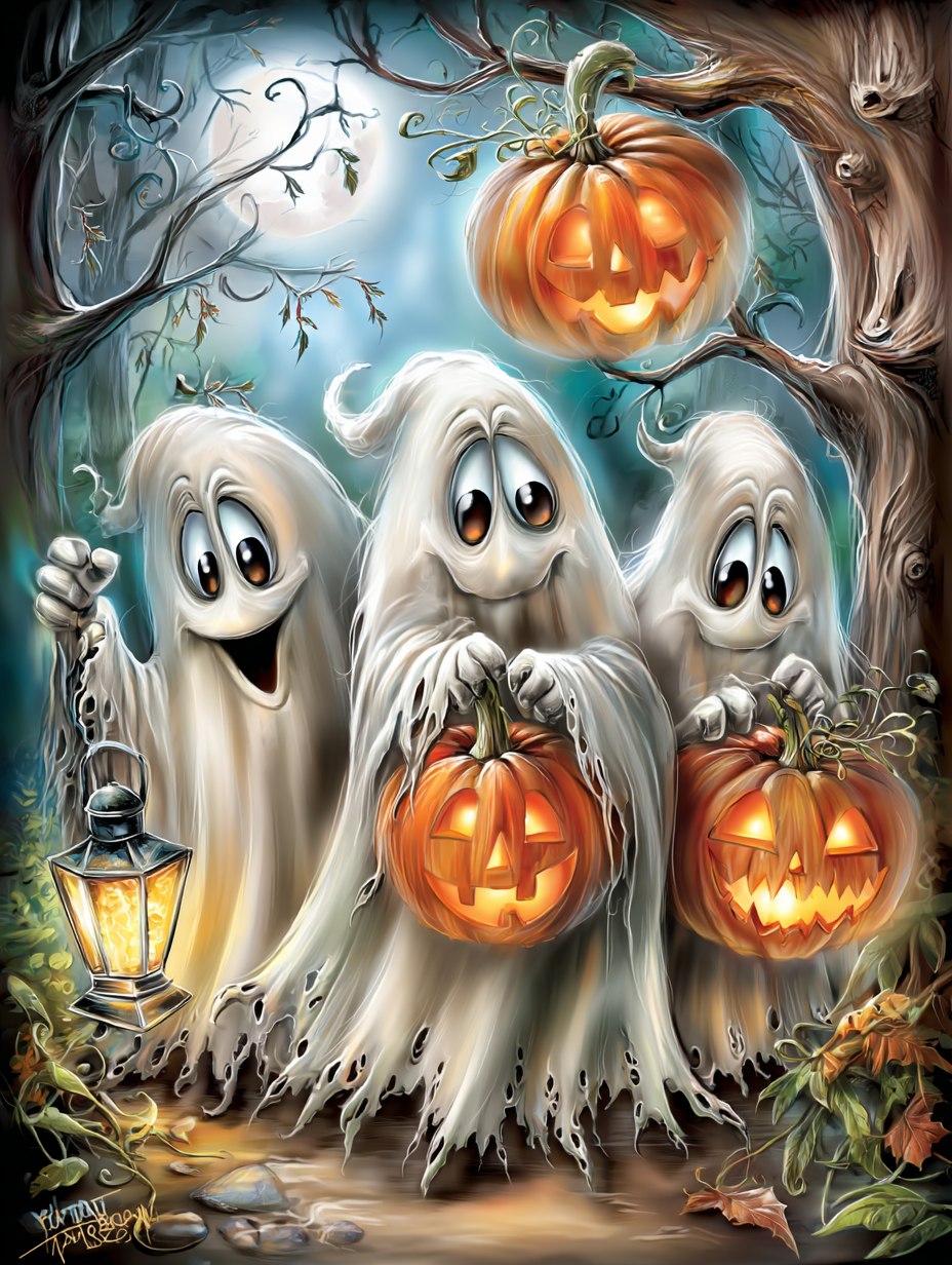 Halloween Ghosts with Pumpkins